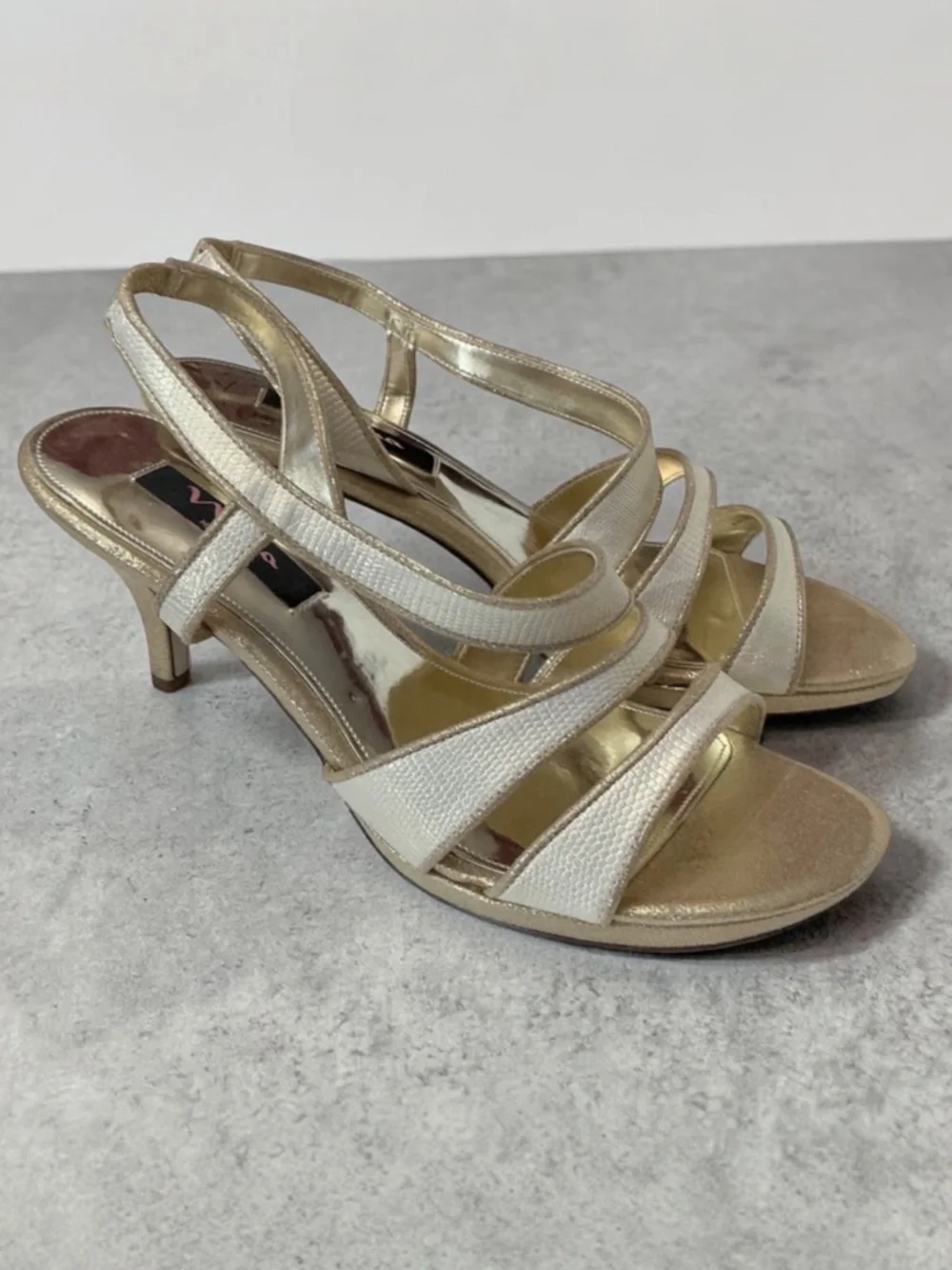 Nina New York Gold Glittery Sparkle Stiletto Slingback Style Heels